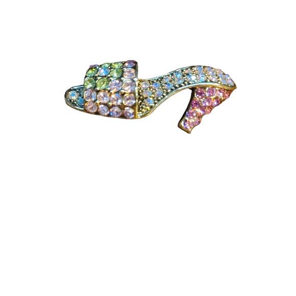 Multi colored rhinestone high heel brooch - Picture 2 of 3